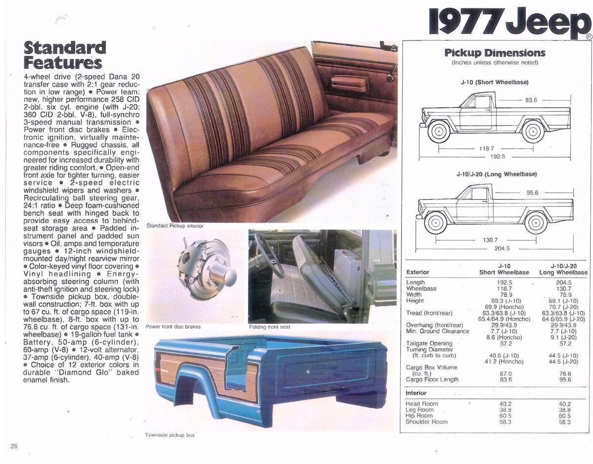 1977 Jeep pickup J-10 standard features